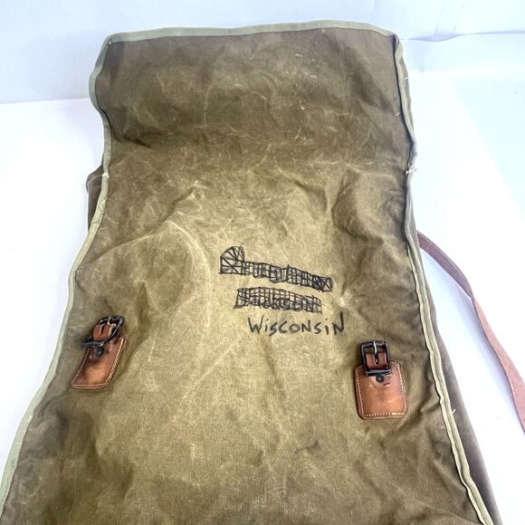 Vtg Woods Canoe Bag Canvas w Leather Straps Canada Made Backpack Sack Duluth Bag - Picture 11 of 16